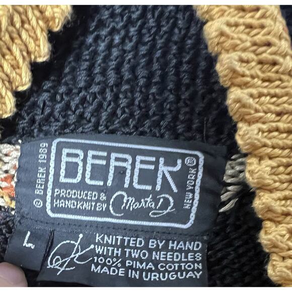 VTG Berek Sweater Black Floral Cardigan Hand Knit Heavy Button Front Size Large - Picture 11 of 11